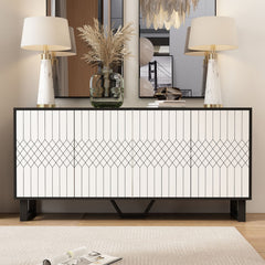 Sideboard with 4 Doors and Adjustable Shelves, Black and White