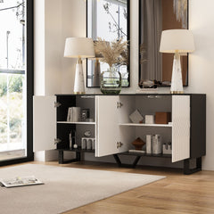 Sideboard with 4 Doors and Adjustable Shelves, Black and White