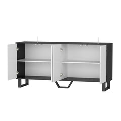 Sideboard with 4 Doors and Adjustable Shelves, Black and White