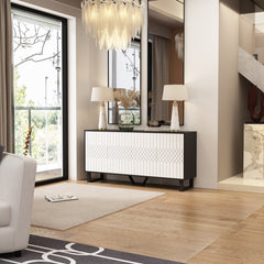 Sideboard with 4 Doors and Adjustable Shelves, Black and White
