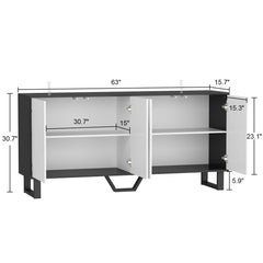 Sideboard with 4 Doors and Adjustable Shelves, Black and White