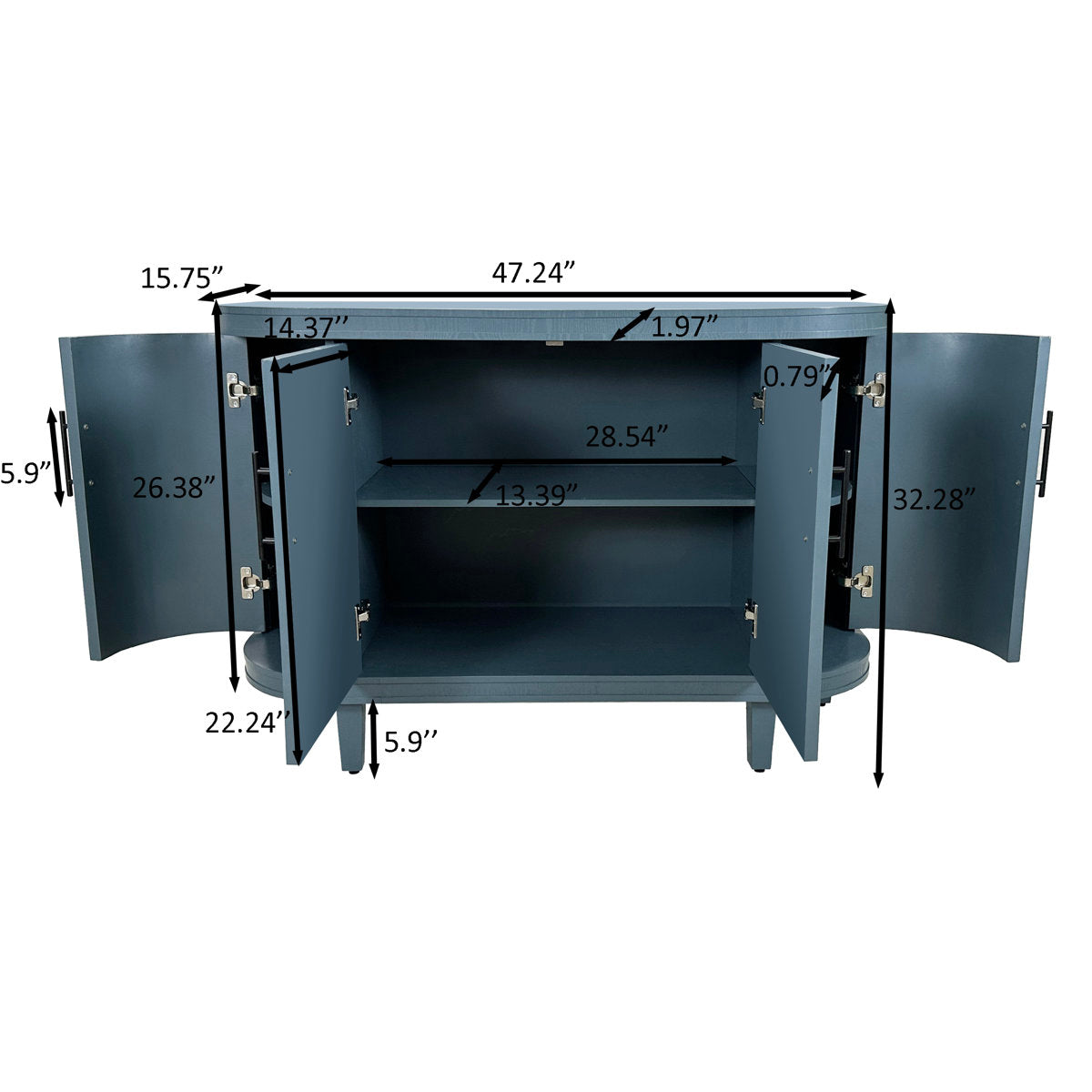 Sideboard with 4 Doors and Adjustable Shelves in Blue Wood