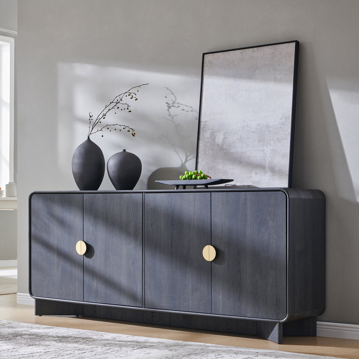 Sideboard with 4 Doors and Adjustable Shelves in Gray Manufactured Wood