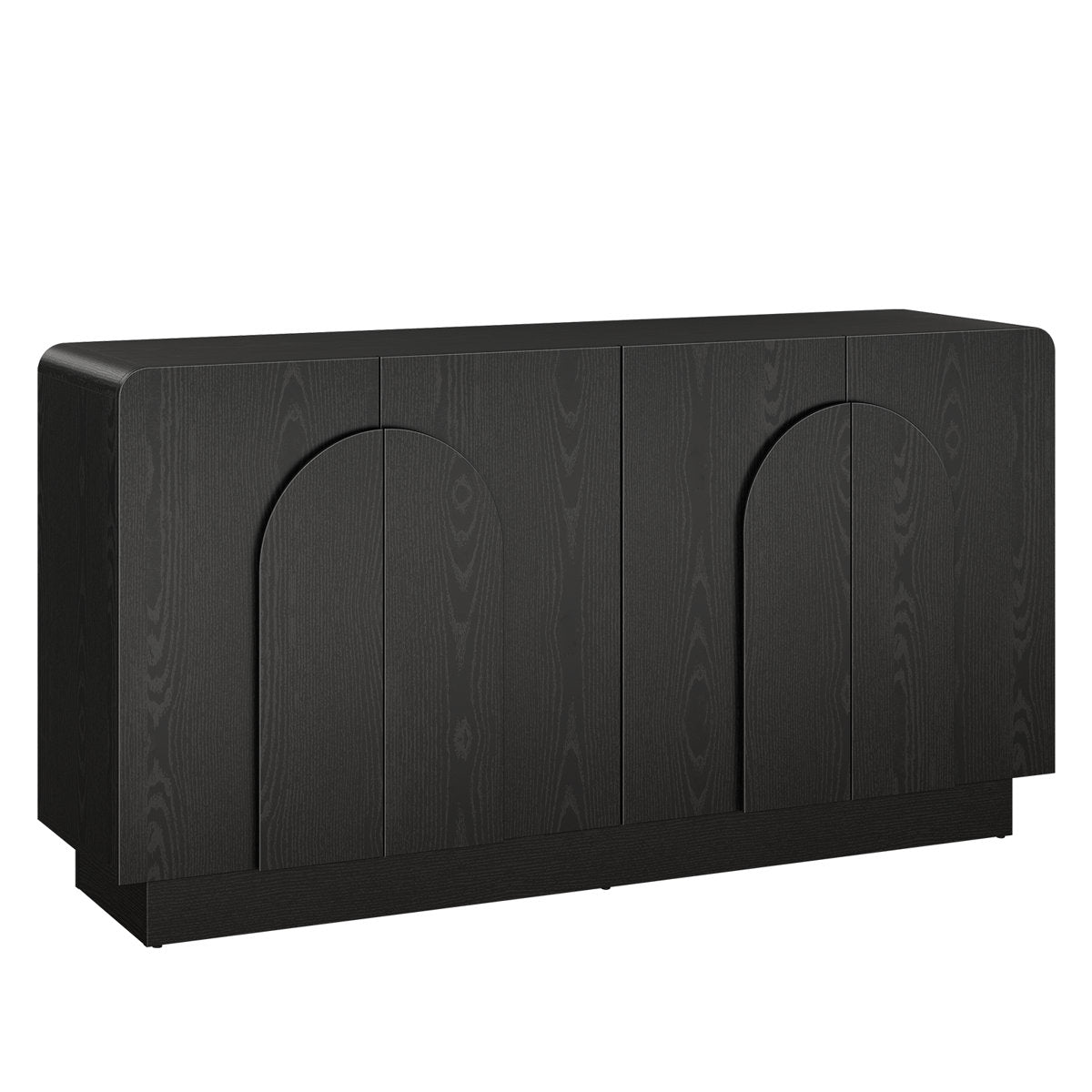 Sideboard with 4 Doors and Curved Edges, Black Manufactured Wood