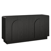 Sideboard with 4 Doors and Curved Edges, Black Manufactured Wood