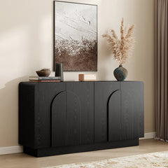 Sideboard with 4 Doors and Curved Edges, Black Manufactured Wood