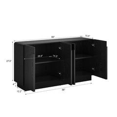 Sideboard with 4 Doors and Curved Edges, Black Manufactured Wood