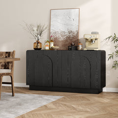 Sideboard with 4 Doors and Curved Edges, Black Manufactured Wood