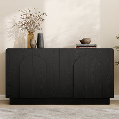 Sideboard with 4 Doors and Curved Edges, Black Manufactured Wood