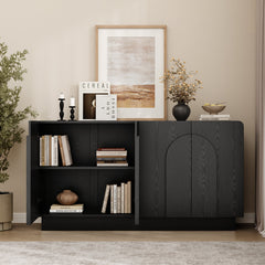 Sideboard with 4 Doors and Curved Edges, Black Manufactured Wood