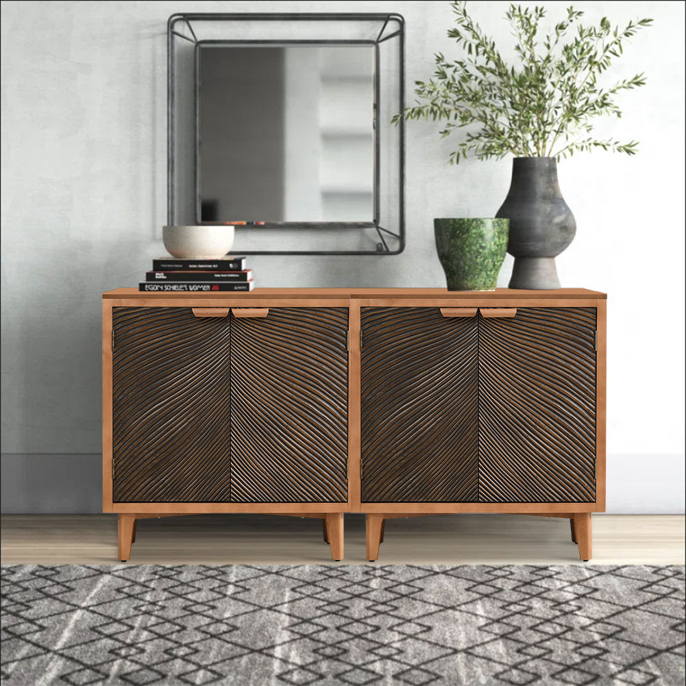 Sideboard with 4 Doors and Pine Legs in Brown