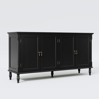 Sideboard with 4 Doors and Solid Wood Legs in Black