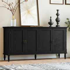 Sideboard with 4 Doors and Solid Wood Legs in Black