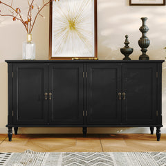 Sideboard with 4 Doors and Solid Wood Legs in Black