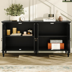 Sideboard with 4 Doors and Solid Wood Legs in Black