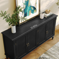Sideboard with 4 Doors and Solid Wood Legs in Black