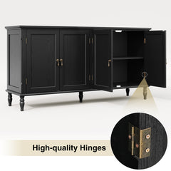 Sideboard with 4 Doors and Solid Wood Legs in Black