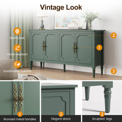 Sideboard with 4 Doors and Solid Wood Legs in Green
