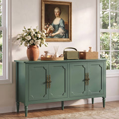 Sideboard with 4 Doors and Solid Wood Legs in Green