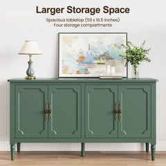 Sideboard with 4 Doors and Solid Wood Legs in Green