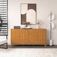 Sideboard with 4 Doors in Manufactured Wood, Brown Floral