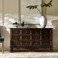 Sideboard with 4 Doors in Solid and Manufactured Wood, Walnut