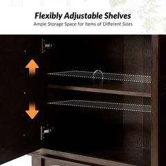 Sideboard with 4 Doors in Solid and Manufactured Wood, Walnut