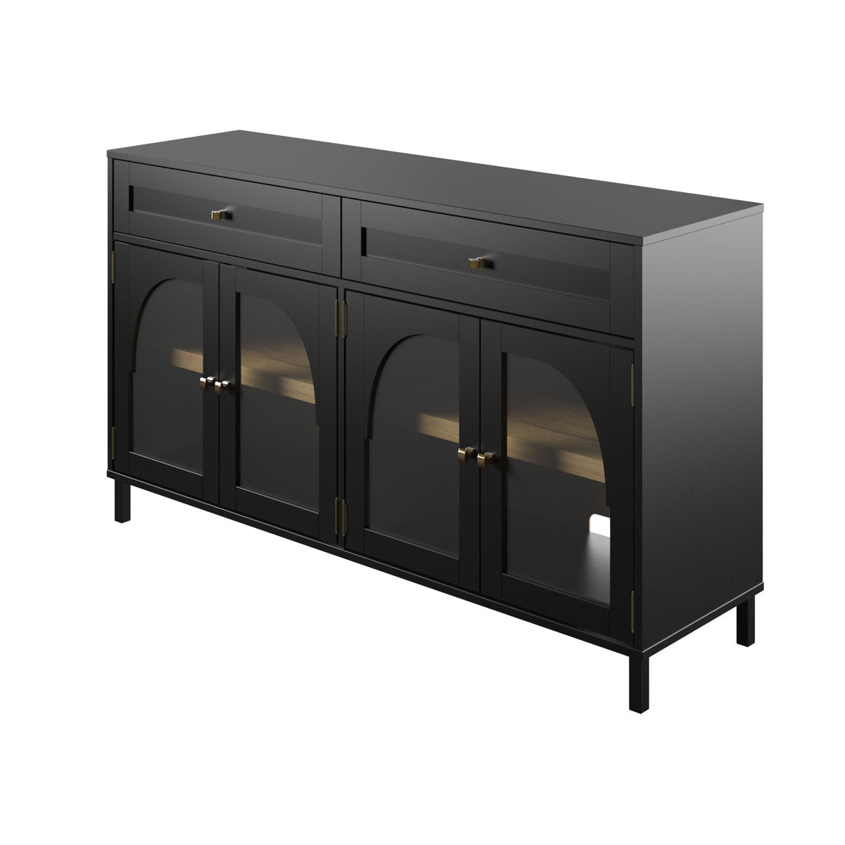 Sideboard with 4 Glass Doors and 2 Drawers in Black