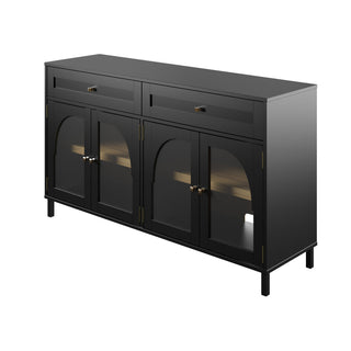 Sideboard with 4 Glass Doors and 2 Drawers in Black