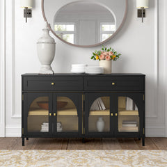 Sideboard with 4 Glass Doors and 2 Drawers in Black