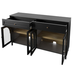 Sideboard with 4 Glass Doors and 2 Drawers in Black
