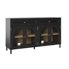 Sideboard with 4 Glass Doors and 2 Drawers in Black