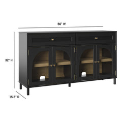 Sideboard with 4 Glass Doors and 2 Drawers in Black