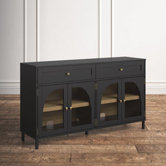 Sideboard with 4 Glass Doors and 2 Drawers in Black