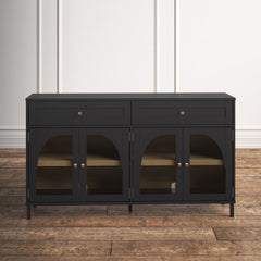 Sideboard with 4 Glass Doors and 2 Drawers in Black