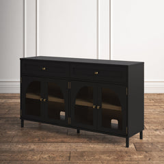Sideboard with 4 Glass Doors and 2 Drawers in Black