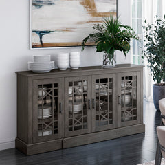 Sideboard with 4 Glass Doors in Weathered Gray