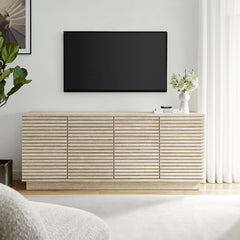 Sideboard with 4 Slatted Doors in Faux Travertine Laminate