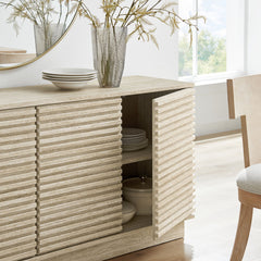 Sideboard with 4 Slatted Doors in Faux Travertine Laminate