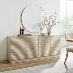 Sideboard with 4 Slatted Doors in Faux Travertine Laminate
