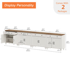 Sideboard with 8 Doors and 4 Drawers in White and Brown Solid and Manufactured Wood