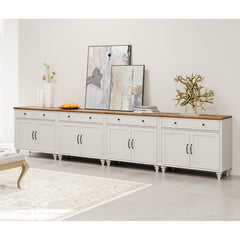 Sideboard with 8 Doors and 4 Drawers in White and Brown Solid and Manufactured Wood