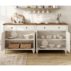 Sideboard with 8 Doors and 4 Drawers in White and Brown Solid and Manufactured Wood