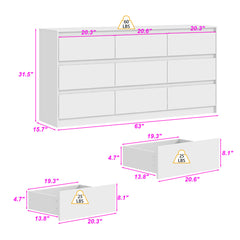 Sideboard with 9 Drawers, White Solid and Manufactured Wood