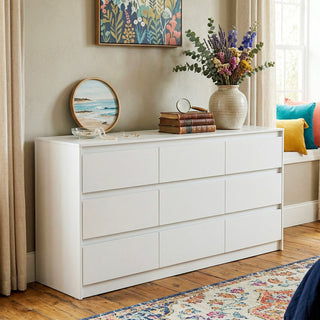 Sideboard with 9 Drawers, White Solid and Manufactured Wood