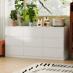 Sideboard with 9 Drawers, White Solid and Manufactured Wood