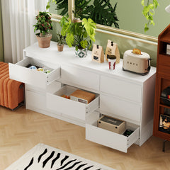 Sideboard with 9 Drawers, White Solid and Manufactured Wood