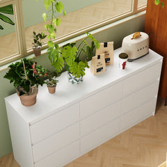 Sideboard with 9 Drawers, White Solid and Manufactured Wood