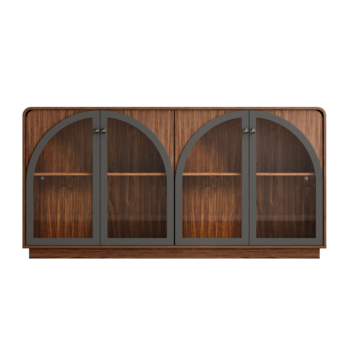 Sideboard with Arched Glass Doors and LED Lights in Walnut