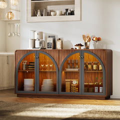 Sideboard with Arched Glass Doors and LED Lights in Walnut